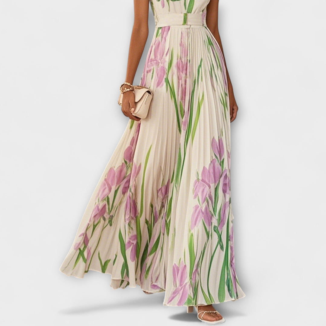 Folded Floral Chiffon Maxi Dress